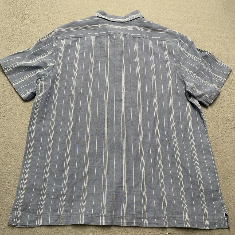 Banana Republic Shirt Mens Large Blue Stripe Short Sleeve Linen Blend Button Up